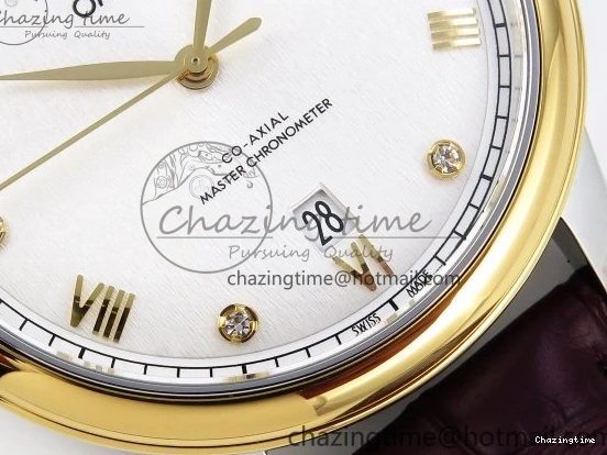 0421 De Ville Date YG MKF 1:1 Best Edition White Textured Dial Diamonds Marker on Brown Leather Strap A WaterResistant 7754